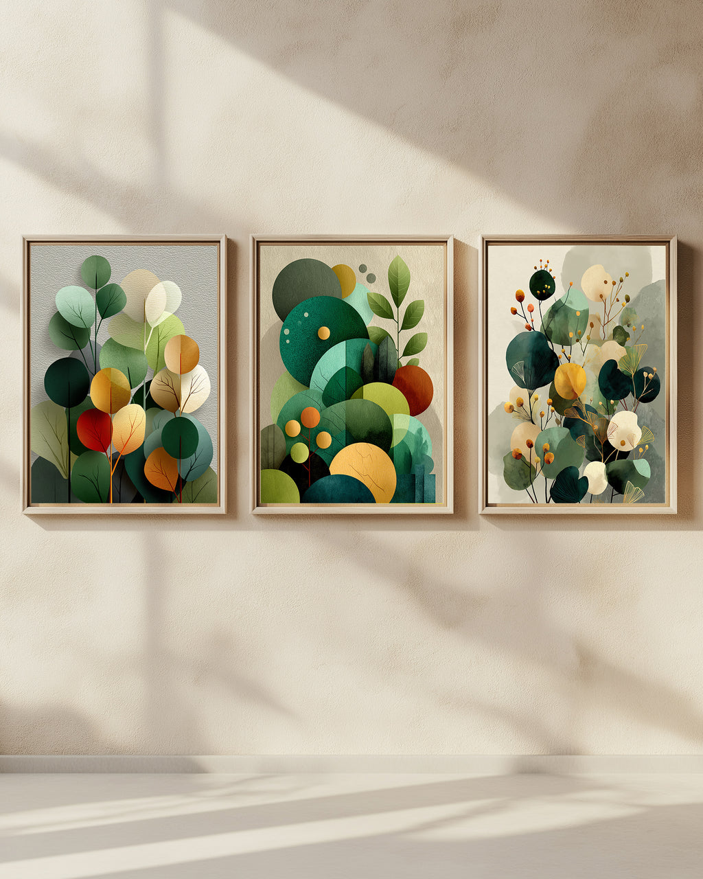 Botanical Calm Trio – 3-Piece Wall Art Set Deluxe