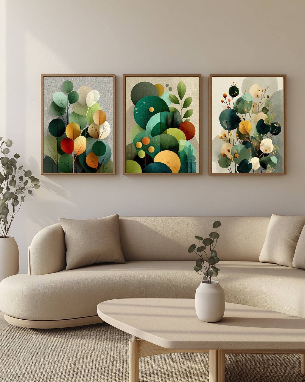 Botanical Calm Trio – 3-Piece Wall Art Set Deluxe